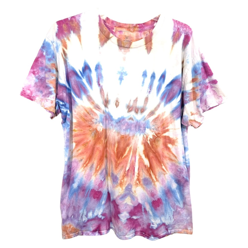 George XL Top Handmade Tie Dye T-Shirt Short Sleeve Purple Orange‎ Blue 1356